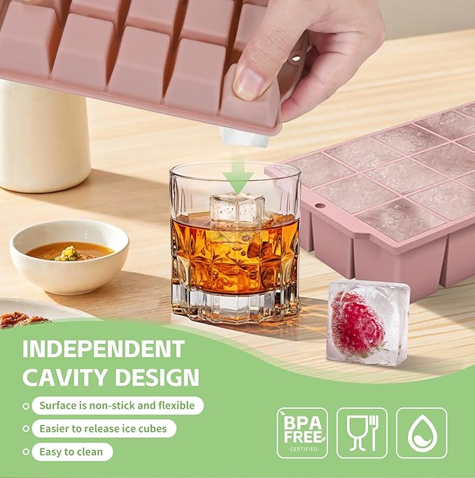 Silicone Ice Cube Tray with Locks Lids, Easy Release Flexible 15 Square Ice - Image 4