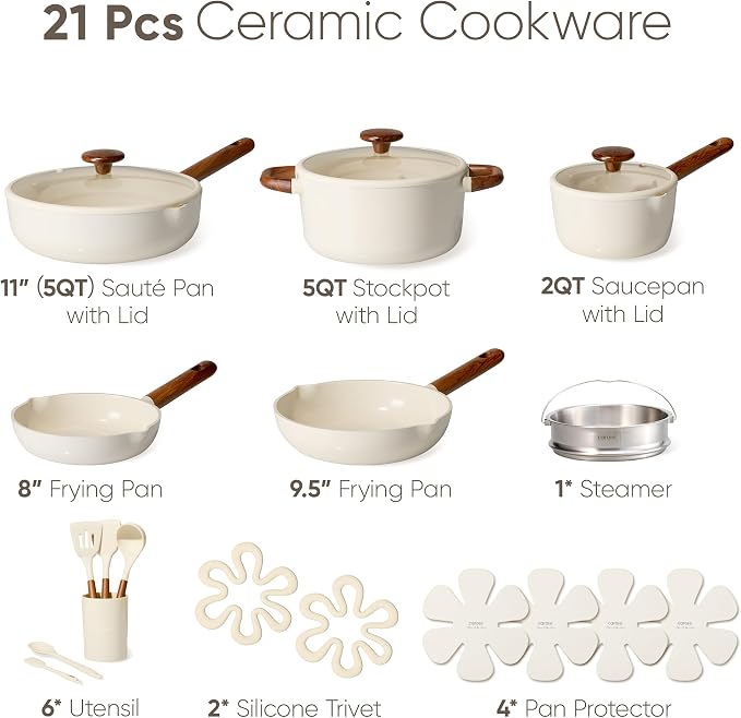 CAROTE 21pcs Cookware Set Nonstick Pots and Pans Set, Ceramic Cookware Set - Image 2