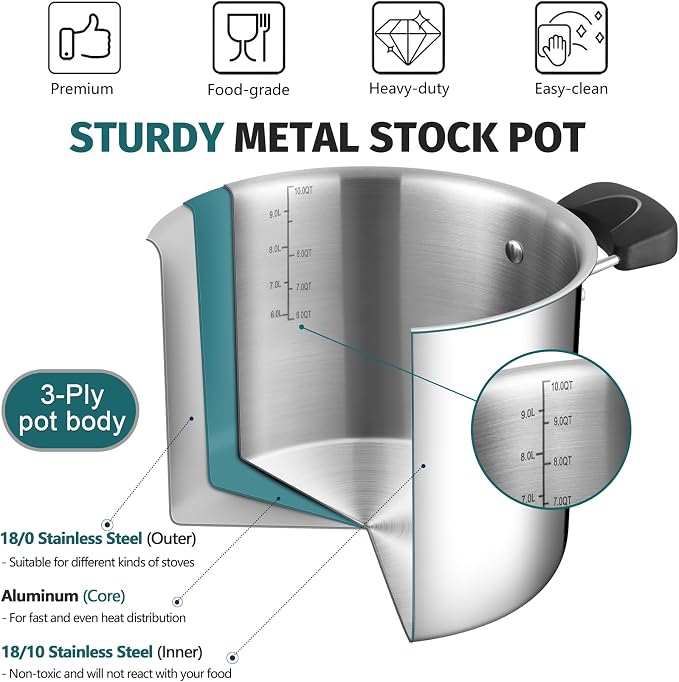 10 Quart 3-Ply Cooking Stock Pot - Image 4