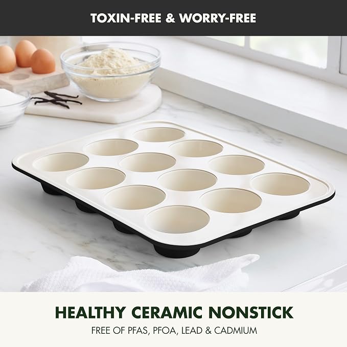 GreenPan Bakewell 12-Cup Muffin Pan, Healthy Ceramic Nonstick Bakeware - Image 2