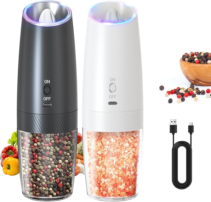 CIRCLE JOY Rechargeable Salt and Pepper Grinder Set Gravity Electric Salt and by CIRCLEJOY
