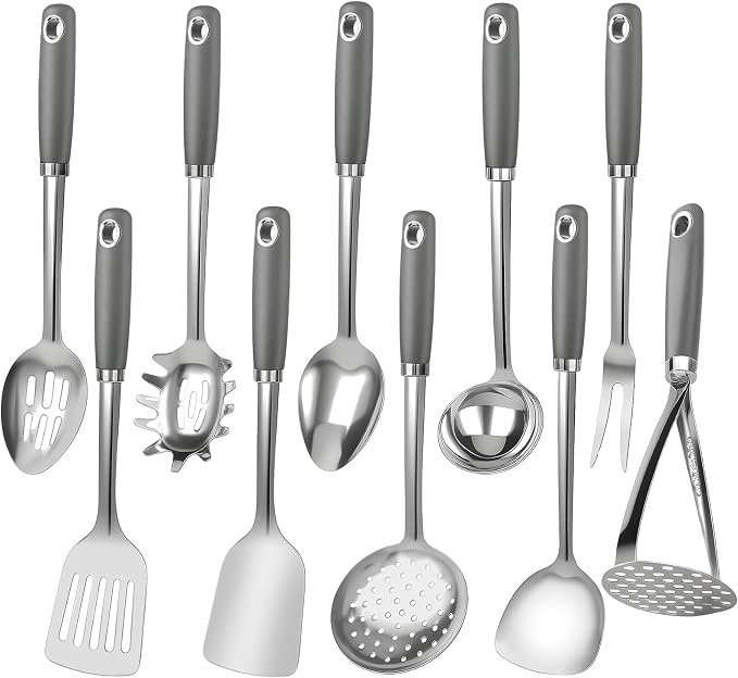 10 Piece Stainless Steel Cooking Utensils Set by VZZNN