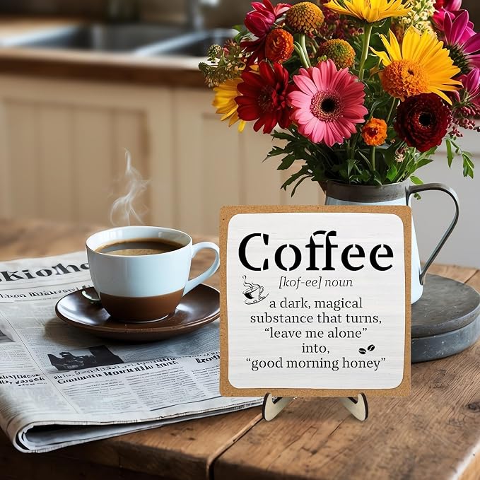 Funny Coffee Bar Decor – Rustic Wooden Sign - Image 5