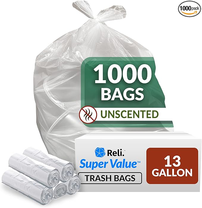 Reli. SuperValue 13 Gallon Trash Bags | 1000 Count Bulk | Tall Kitchen | Can by Reli