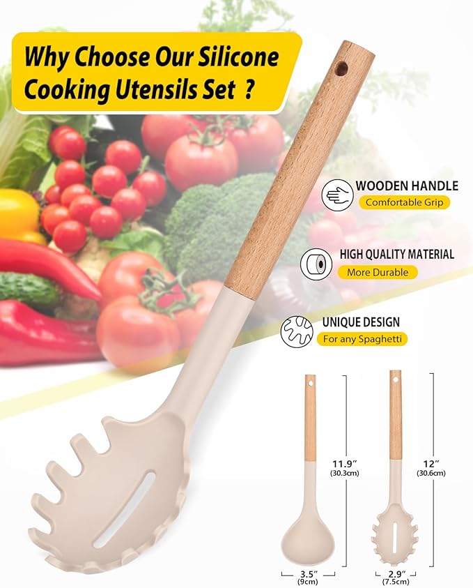 Silicone Pasta Fork and Ladle Spoon Set - Image 2
