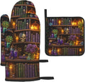 Witch Gothic Oven Mitts and Pot Holders Sets, Witchy Wicca Skull Baking Glovers by Unknown