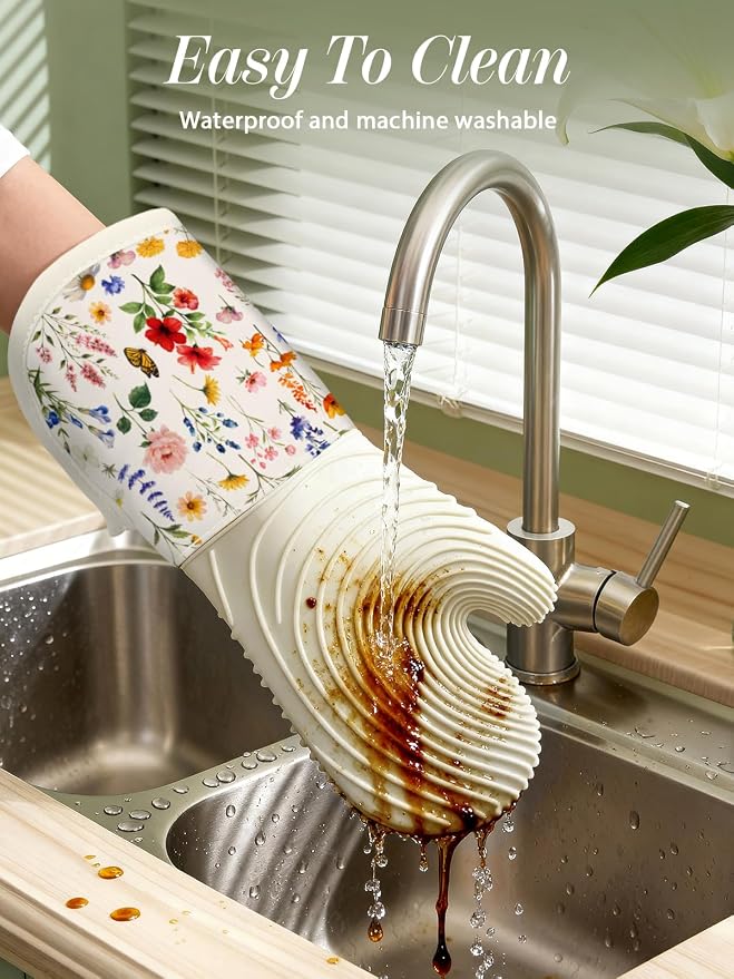 Slohif Long Silicone Oven Mitts Heat Resistant - Image 4