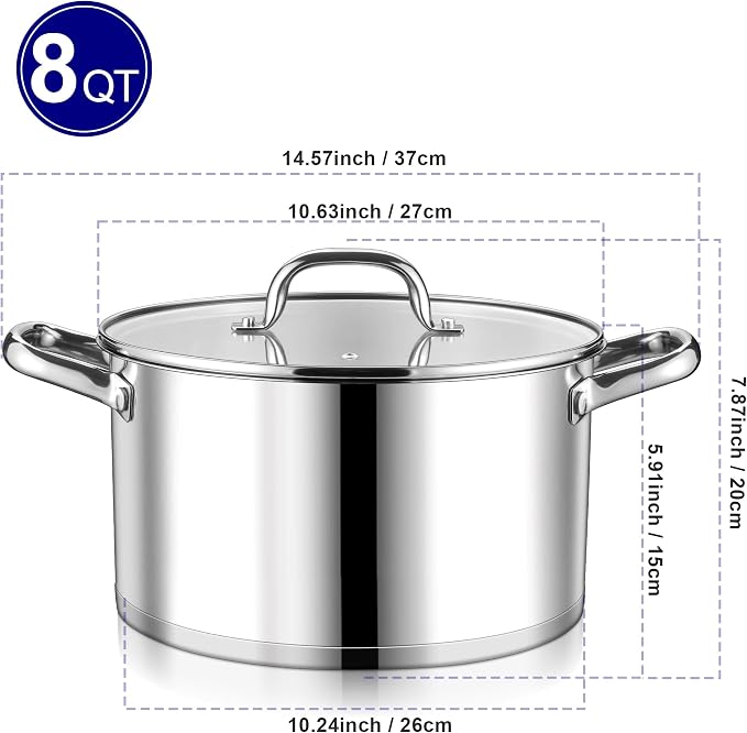 LIANYU Stainless Steel Stock Pot, 8 QT Large Soup Pot - Image 2