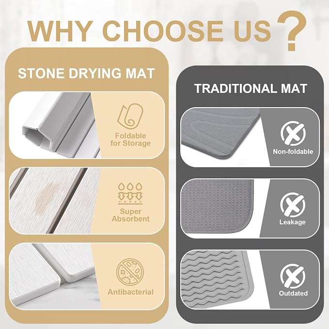 cuomaop Stone Dish Drying Mat for Kitchen Counter, 23x15.3 Inch Large - Image 6