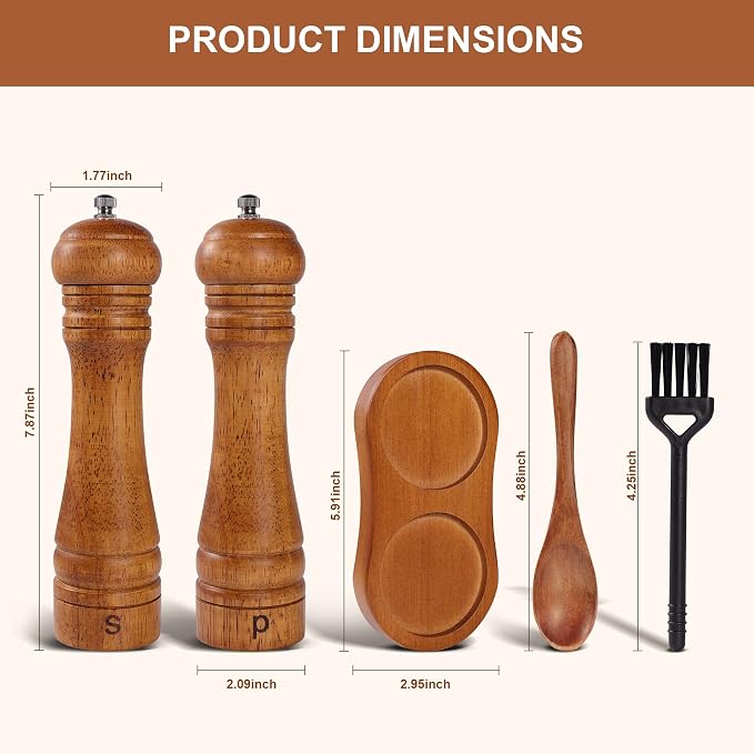DEBETOOL Wooden Salt and Pepper Grinder Set - Image 2