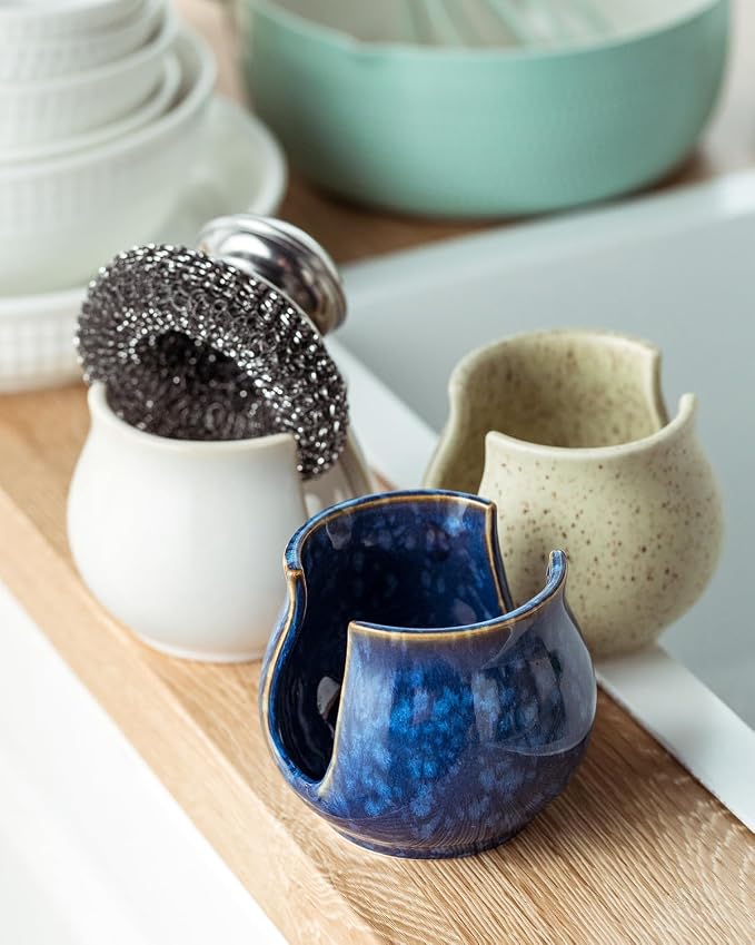 Zoeeker Ceramic Sponge Holder, Kitchen Sink Scrubby Caddy Organizer Dish Sponge - Image 7