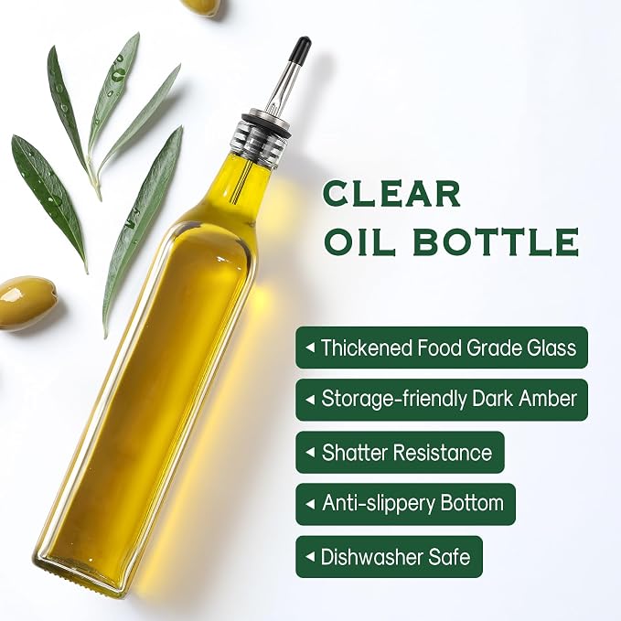 AOZITA 17oz Clear Glass Olive Oil Dispenser Bottle - 500ml Oil & Vinegar Cruet - Image 3