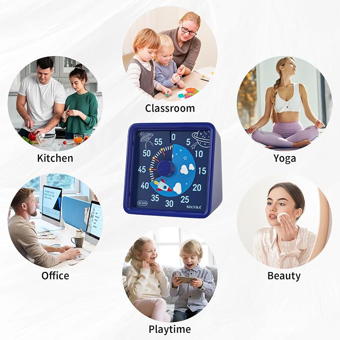 Secura 60-Minute Visual Timer for Kids, Time Clocks, Countdown Timer for Office - Image 7