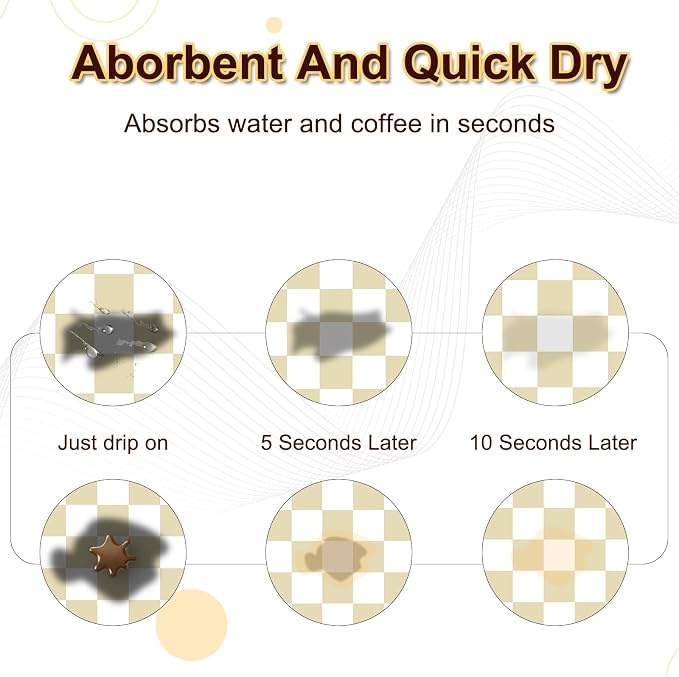 Dish Drying Mat for Kitchen Counter, 16.5’’ X 27.6’’ Checkered Large Coffee - Image 3