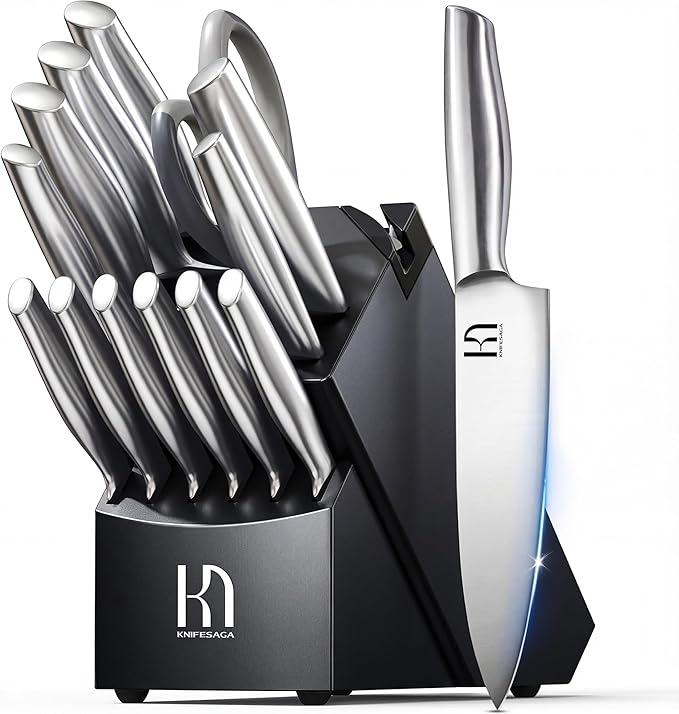 KnifeSaga Knife Set Premium, Kitchen Knife Block Set 14 Pcs Japanese High by PushBoundariesforSharpness