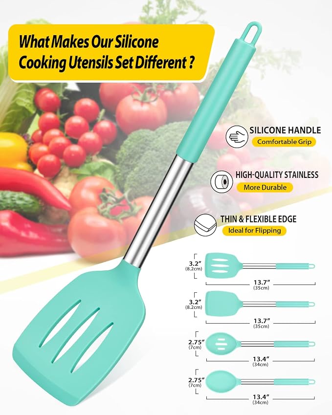 Pack of 4 Silicone Cooking Utensils Set, Non Stick Large Solid Spatulas - Image 2