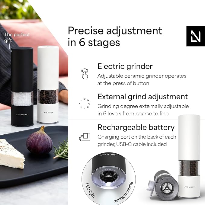LARS NYSØM Electric Salt and Pepper Grinder Set I Automatic Salt and Pepper - Image 2