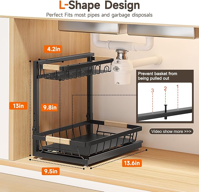 Sevenblue 2 Packs Under Sink Organizer, Height Adjustable 2 Tier Under Kitchen - Image 4