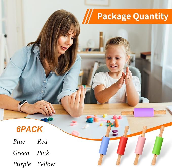 Mini Silicone Rolling Pin for Kids, Non-stick Surface Wood Handle, 9 Inch 6 Pack - Image 6