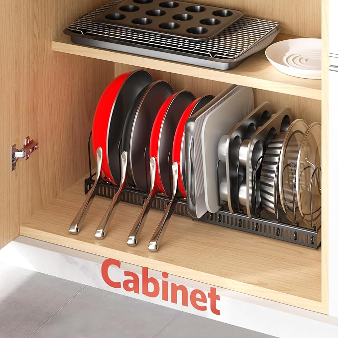 ORDORA Pots and Pans Organizer under Cabinet, Expandable 11.8"-22.8" Pot Lid - Image 7