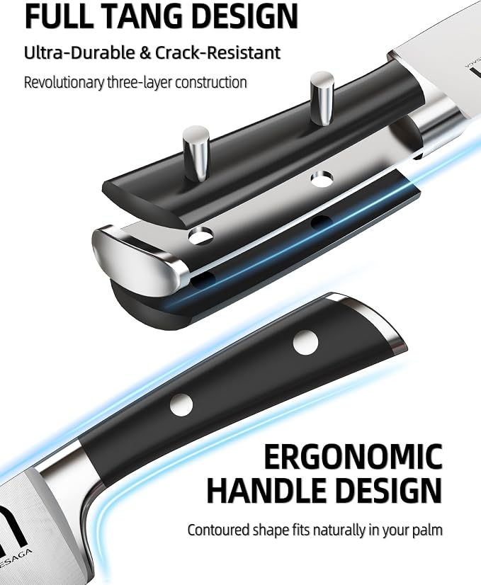 KnifeSaga Knife Set, Enduring Razor-Sharp High Carbon Stainless Steel Chef - Image 3