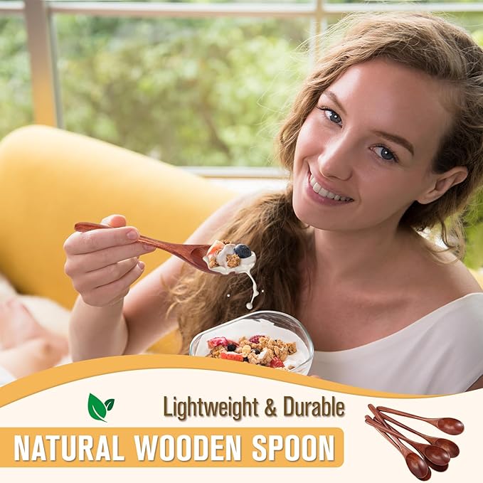 Wooden Spoons, 6 Pieces 9 Inch Wood Soup Spoons - Image 7