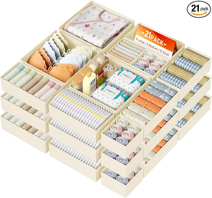 DIMJ Drawer Organizer Clothes, 21 Pack Dresser Organizer, Foldable Closet by DiMJ