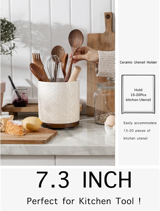 Kitchen Utensil Holder, 360° Rotating Extra Large Ceramic Utensil Holder - Image 4