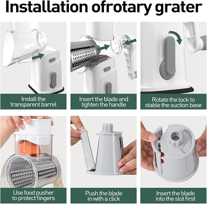 APSARAS USA Cheese Grater Hand Crank, Rotary Cheese Grater, 5 in 1 Rotary Grater - Image 4