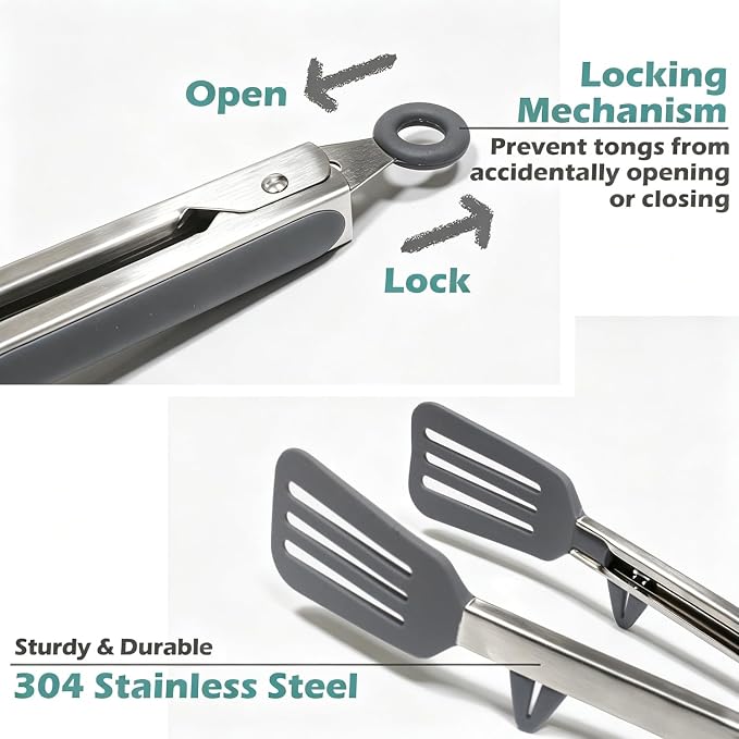 Tongs for Cooking, Food Grade Serving Tongs Set of 3 - Image 4