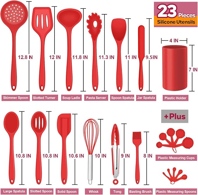 Silicone Kitchen Utensils Set, E-far 23 Pcs Red Cooking Utensils Tools - Image 3