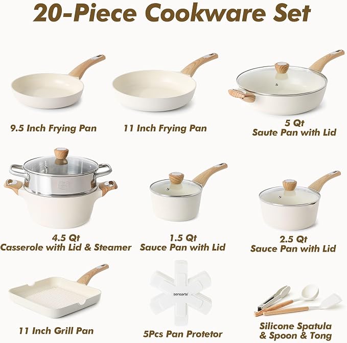 SENSARTE Ceramic Cookware Sets, Pots and Pans Set Nonstick, 20-Piece Induction - Image 3
