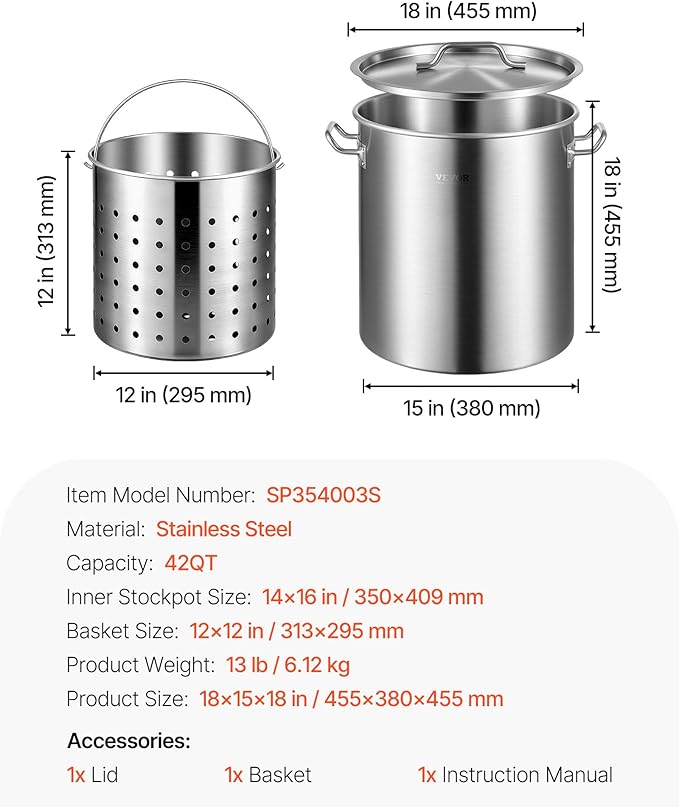 VEVOR Stainless Steel Stockpot, 42 Quart Large Cooking Pots, Cookware Sauce Pot - Image 8
