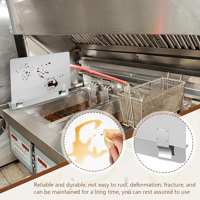 Ferraycle 2 Pack 20-1/2" W x 9" H 304 Stainless Steel Fryer Splash Guard - Image 5