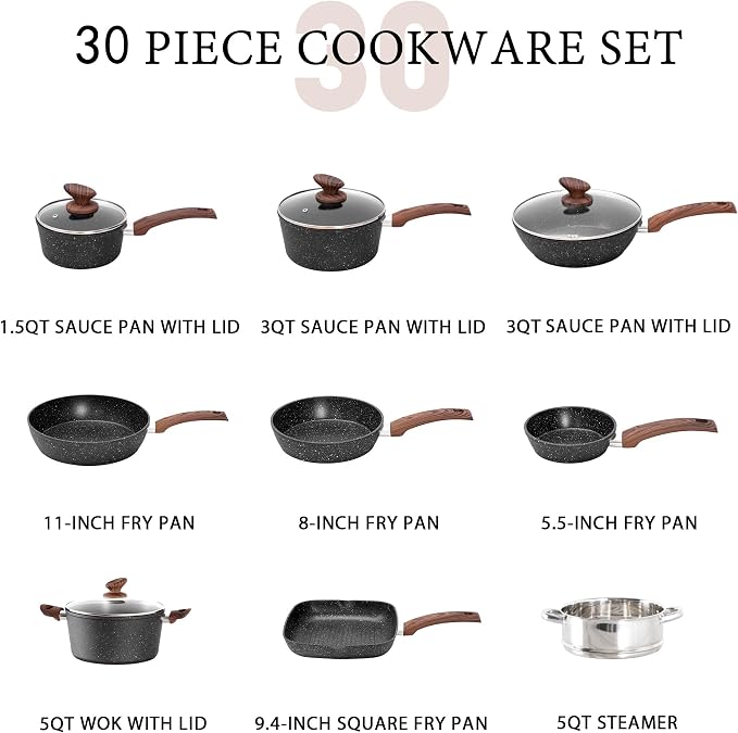 MAISON ARTS 30 Piece Pots and Pans Set Non Stick, Kitchen Cookware & Bakeware - Image 5