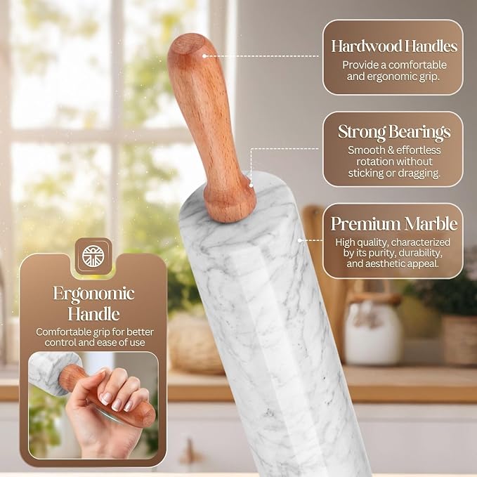 Flexzion Marble Rolling Pin Heavy Nonstick Stone Dough Roller - Image 4