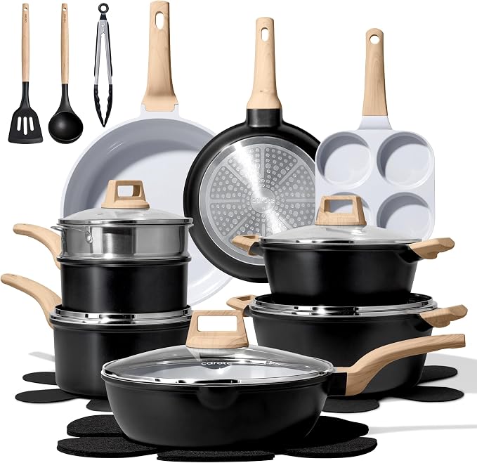 CAROTE 21pcs Pots and Pans Set Nonstick, Cookware Set Black Induction Kitchen by CAROTE