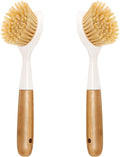 2 Pack Kitchen Dish Brush Bamboo Handle Dish Scrubber Built-in Scraper by Songtaste