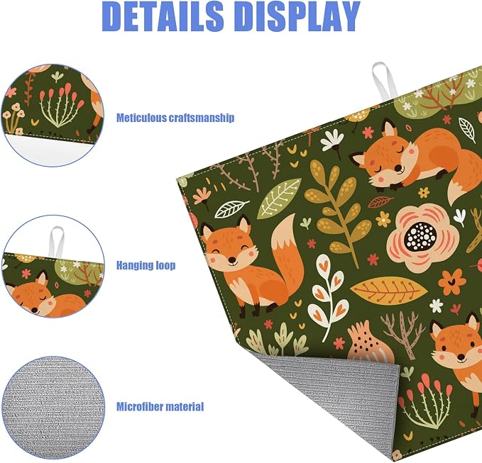 Cute Fox Dish Drying Mat for Kitchen Counter Animals Drying Pad Absorbent - Image 3