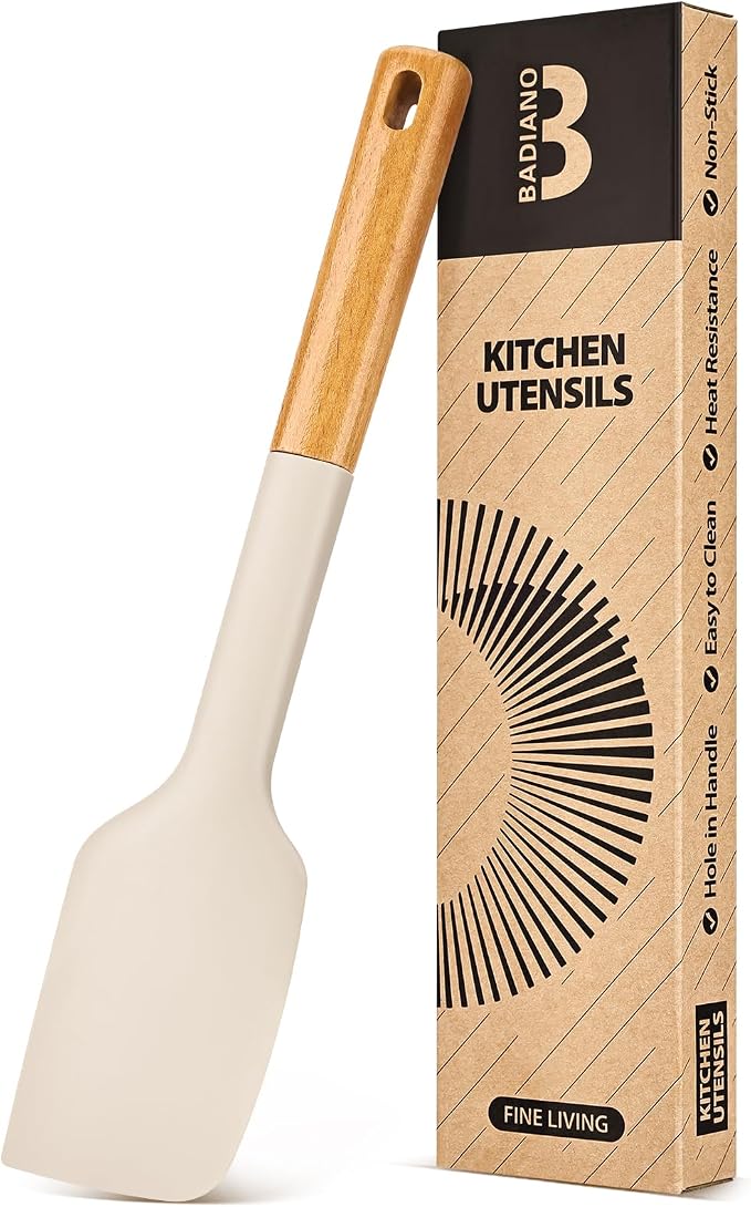 Silicone Heavy-Duty Spatula, Sturdy Bpa-Free Matte Silicone, Wooden Handle by BADIANO