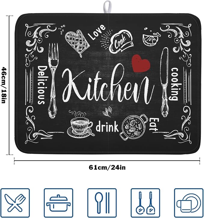 Kawani Black Coffee Bar Dish Drying Mats - Image 2