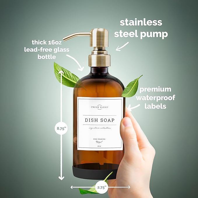 Vine Creations Amber Glass Soap Dispenser, 2 Pack Kitchen Soap Dispenser Set - Image 6