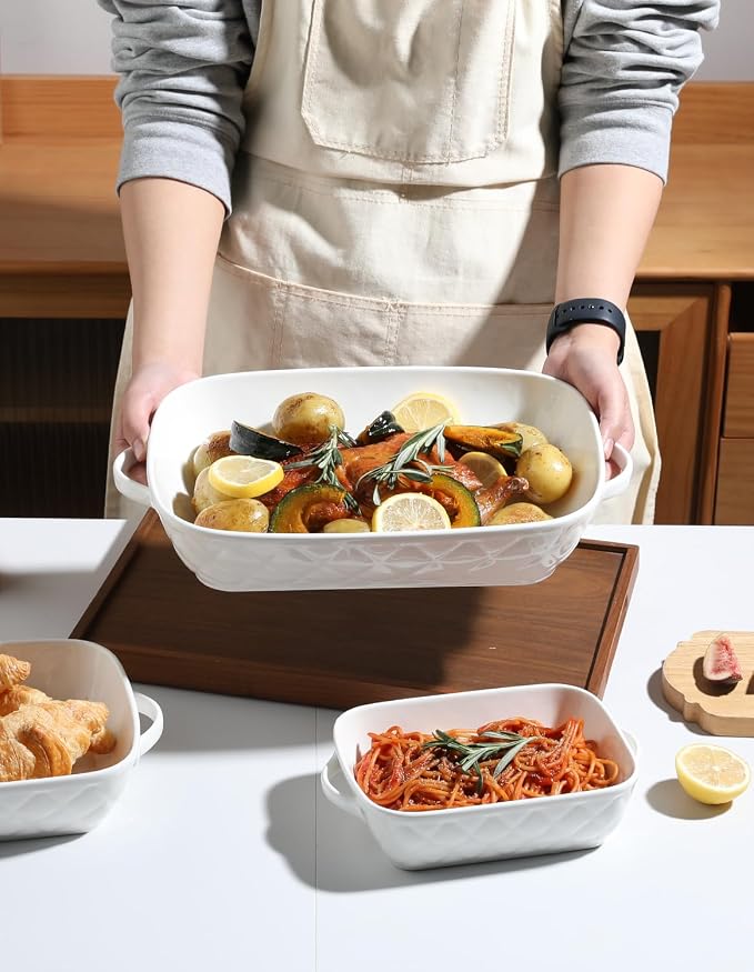 Sweejar Casserole Dishes for Oven, Baking Dish Set of 3, Ceramic Bakeware Set - Image 4