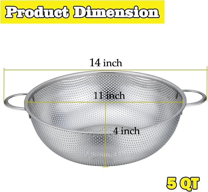 P&P CHEF Stainless Steel Colander, Micro-Perforated Food Strainer - Image 3