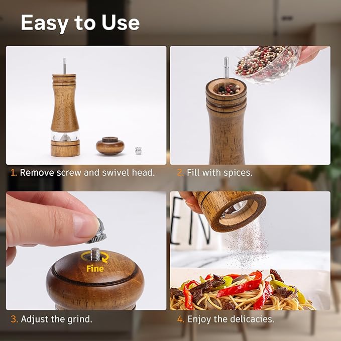 Wood Salt and Pepper Grinder, Salt Grinder and Pepper Mill, Oak Wood Shakers - Image 6