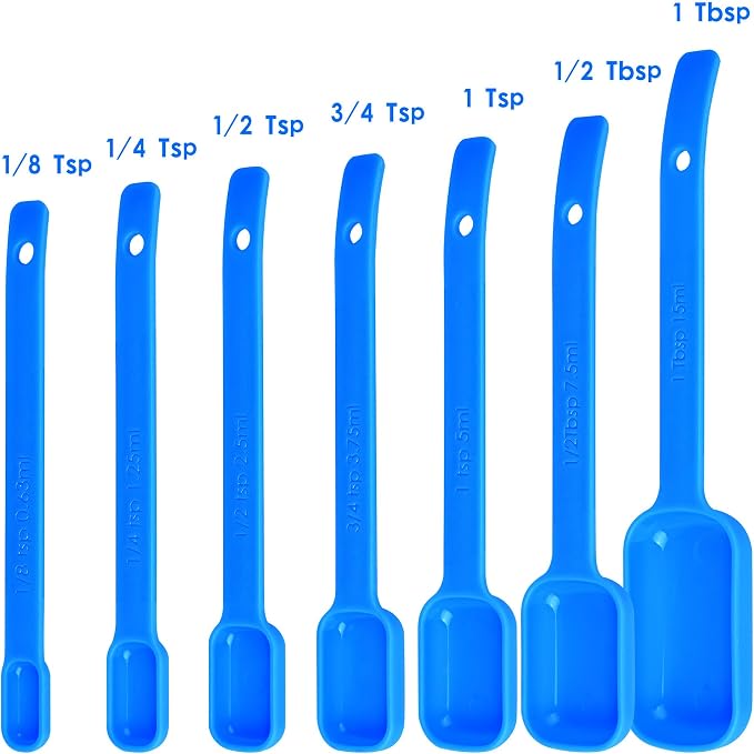 Blue Measuring Cups and Spoons Set 15, 7 Plastic Measuring Cup Set, 7 Spice - Image 3