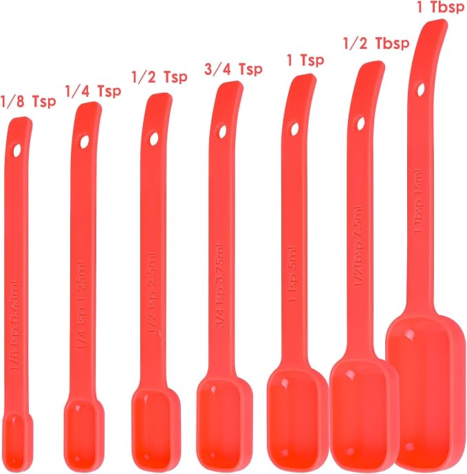 Red Measuring Cups and Spoons Set 15, 7 Plastic Measuring Cup Set, 7 Spice Long - Image 3