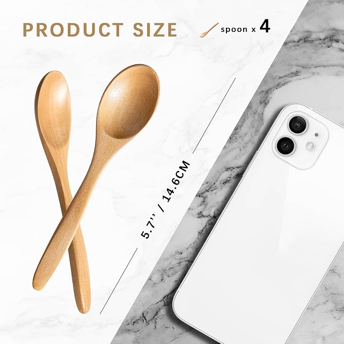 4 PCS Small Wooden Spoons, 5.8 Inch Honey Spoons - Image 2