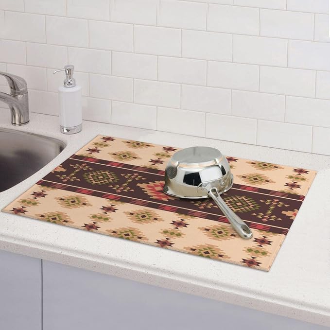 American Aztec Dish Drying Mat Traditional Ethnic Style Design Geometric Drying - Image 6