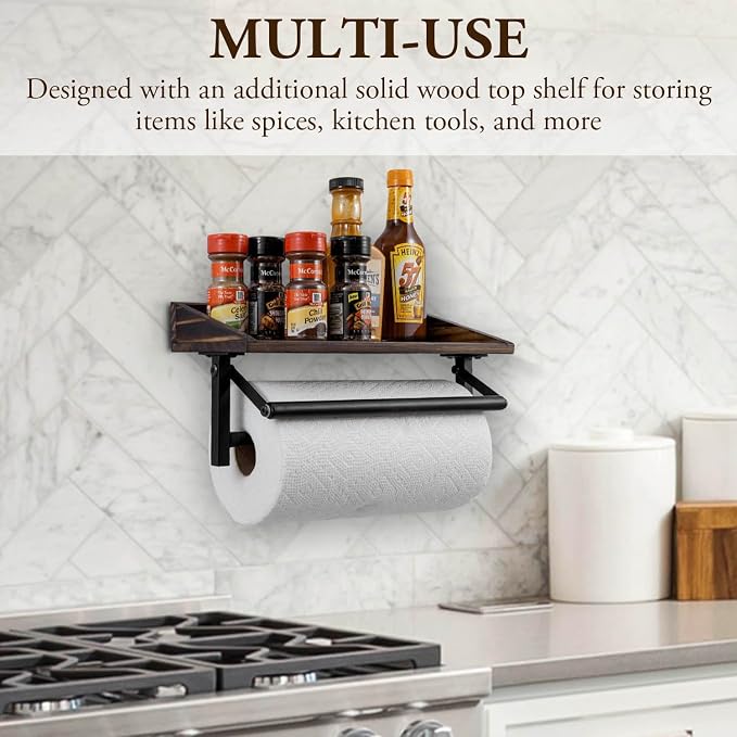 MyGift Paper Towel Holder for Kitchen, Shabby Whitewashed Wood Farmhouse Wall - Image 3